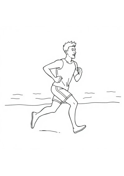 Athlete Running On Beach Coloring Page