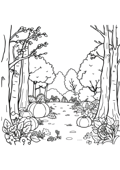 Autumn Harvest In Forest Coloring Page