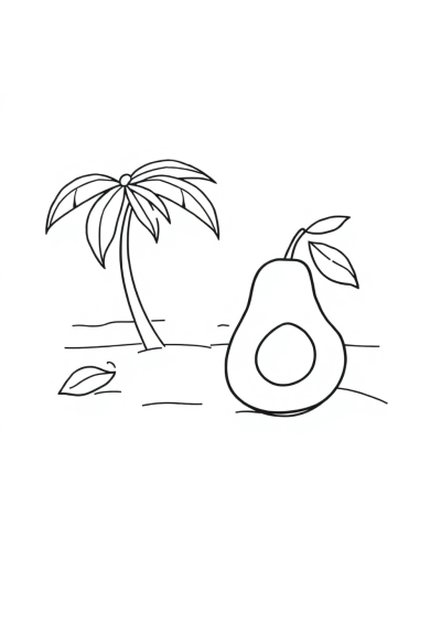 Avocado On Beach Coloring Page
