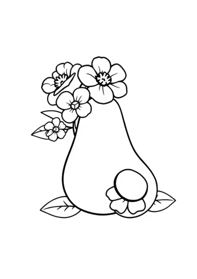 Avocado With Flowers Coloring Page