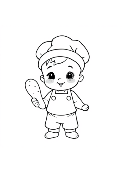 Detailed Baby Baker With Bread Coloring Page