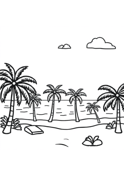 Baby Beach With Palm Trees Coloring Page