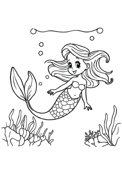 Baby Mermaid Underwater Coloring Page