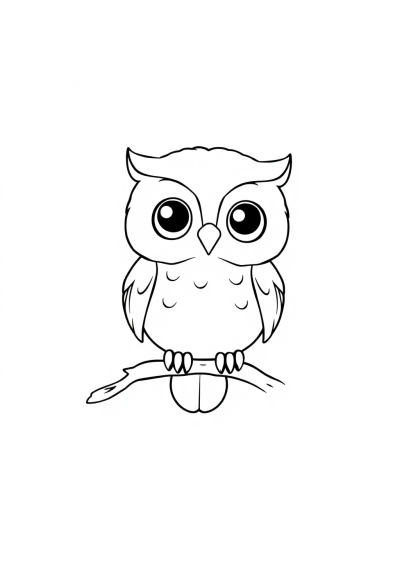 Baby Owl On Branch Coloring Page