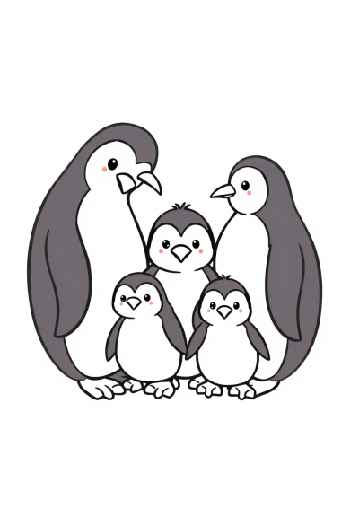 Baby Penguin Family Coloring Page