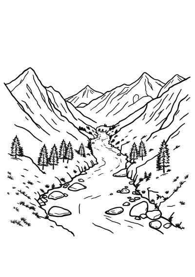 Baby River Through Mountains Coloring Page