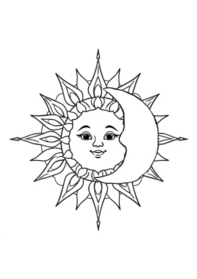Baby Sun And Moon Mandala Coloring Page