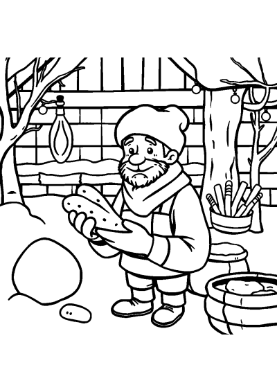Baker With Bread In Winter Coloring Page
