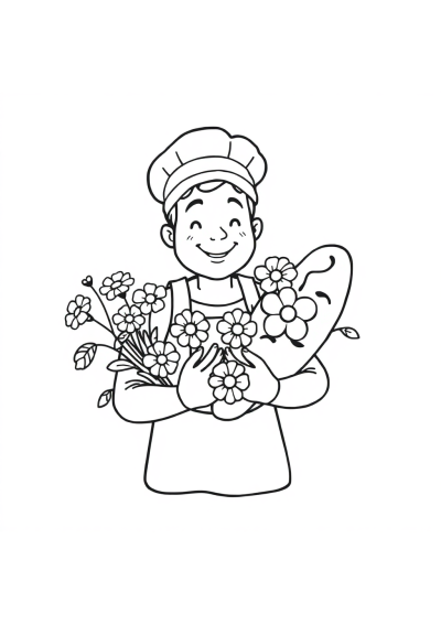 Baker With Bread With Flowers Coloring Page