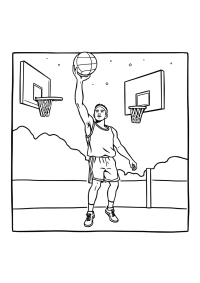 Basketball Player At Night Coloring Page