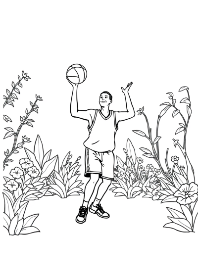 Basketball Player In Garden Coloring Page