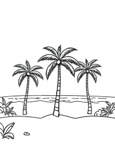 Beach With Palm Trees In Space Coloring Page