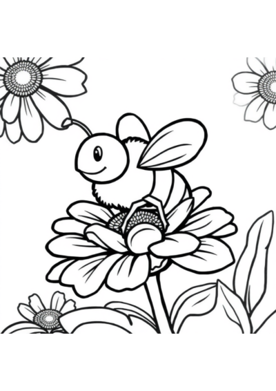 Bee On Flower Coloring Page