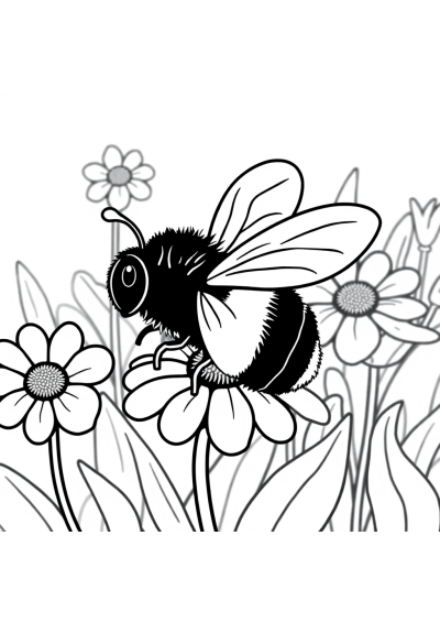 Bee On Flower In Garden Coloring Page