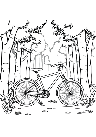Bicycle In Forest Coloring Page