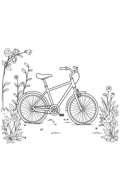 Bicycle In Garden Coloring Page