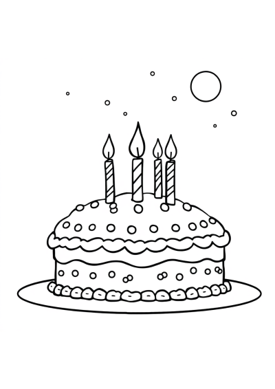 Birthday Cake At Night Coloring Page