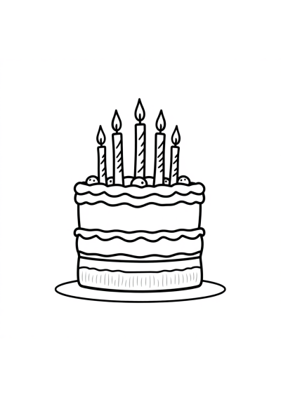 Printable Birthday Cake With Candles In Space Coloring Page