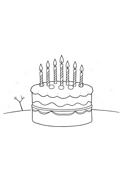 Birthday Cake With Candles In Winter Coloring Page