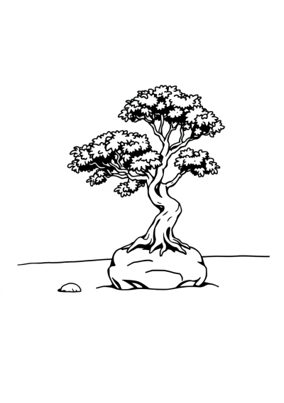 Bonsai Tree On Beach Coloring Page