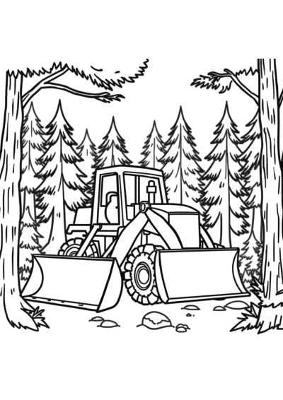 Bulldozer In Forest Coloring Page