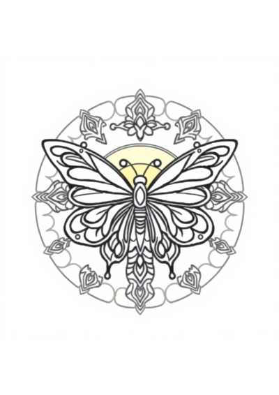 Butterfly Mandala At Sunset Coloring Page