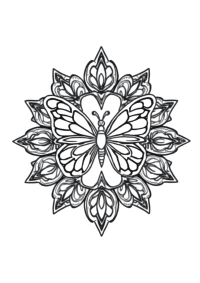 Butterfly Mandala On Beach Coloring Page