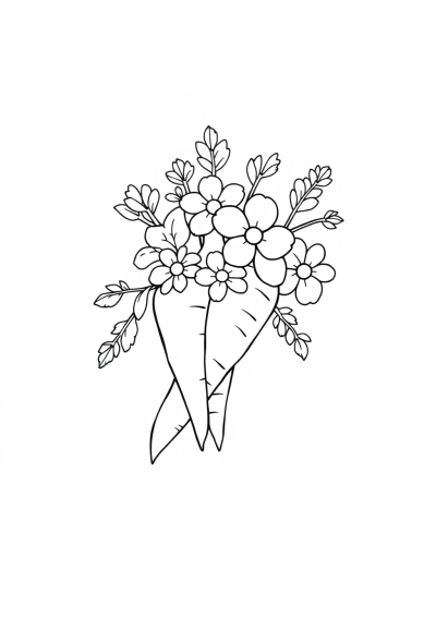 Carrot Bunch With Flowers Coloring Page