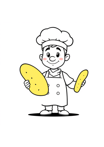 Cartoon Baker With Bread Coloring Page