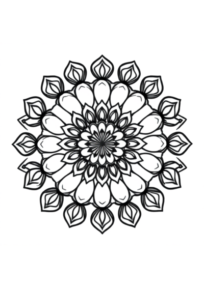 Cartoon Circular Mandala With Petals Coloring Page