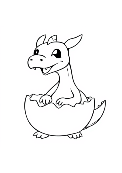 Cartoon Dragon Egg Hatching Coloring Page