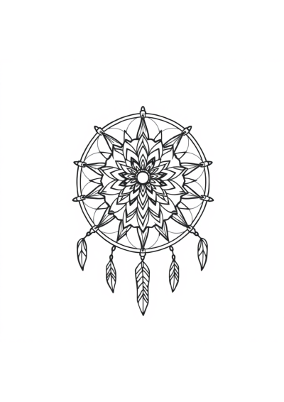 Cartoon Dreamcatcher Mandala Coloring Page