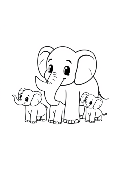 Cartoon Elephant Family Coloring Page