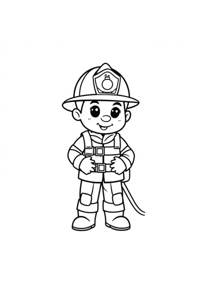 Cartoon Firefighter With Hose Coloring Page