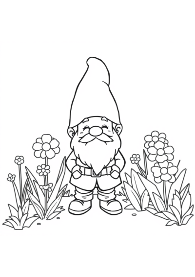 Cartoon Gnome In Garden Coloring Page