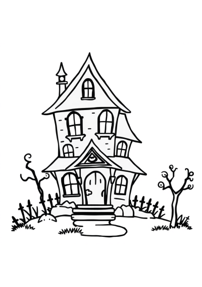 Cartoon Haunted House Coloring Page