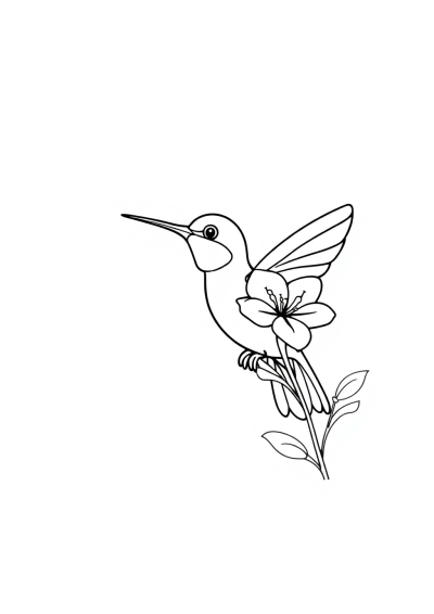 Cartoon Hummingbird Near Flower Coloring Page