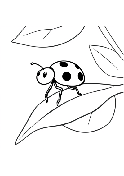 Cartoon Ladybug On Leaf Coloring Page