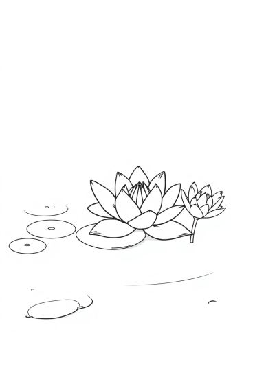 Cartoon Lily Pond Coloring Page