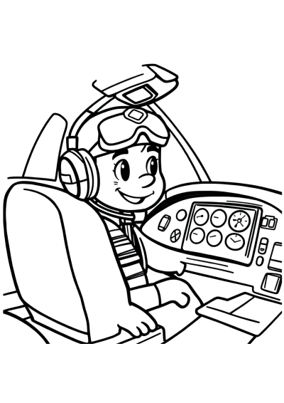 Cartoon Pilot In Cockpit Coloring Page