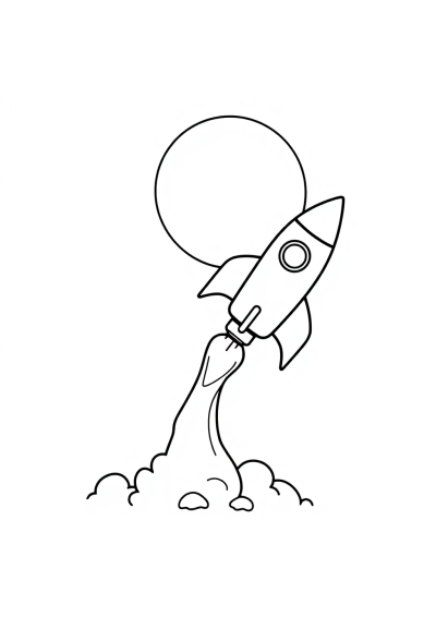 Cartoon Rocket Launching Coloring Page