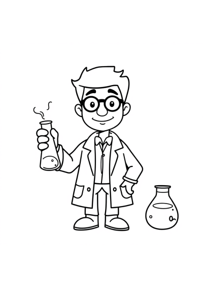 Cartoon Scientist With Beaker Coloring Page
