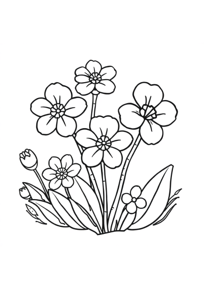 Cartoon Spring Blossoms Coloring Page