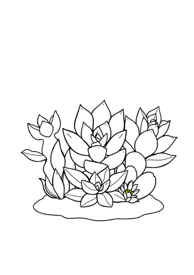 Cartoon Succulent Plants Coloring Page