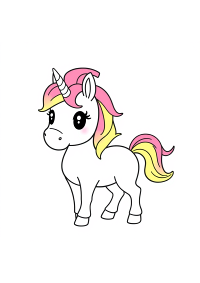 Cartoon Unicorn With Rainbow Mane Coloring Page