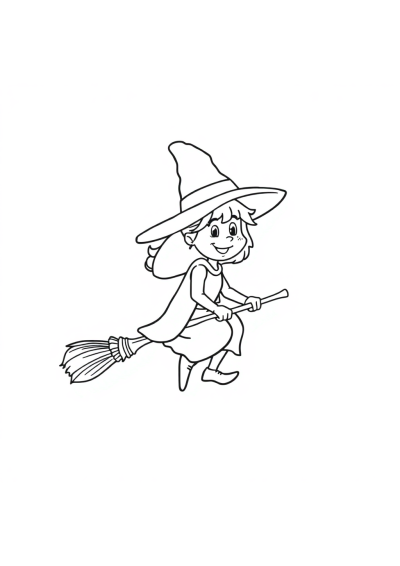 Cartoon Witch On Broomstick Coloring Page