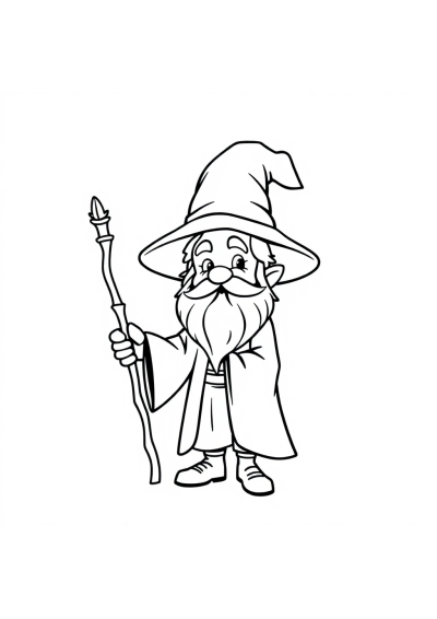 Cartoon Wizard With Staff Coloring Page