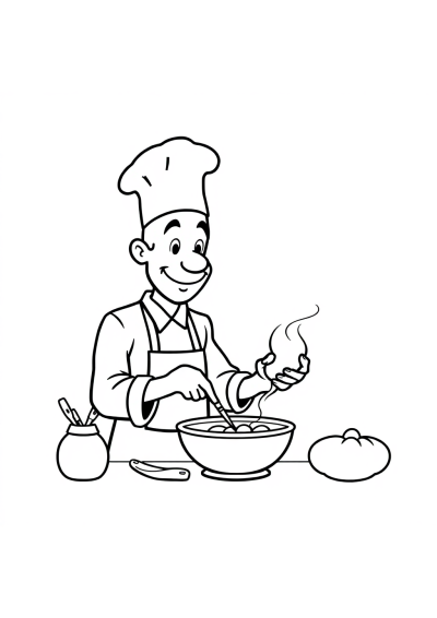 Chef Cooking Coloring Page