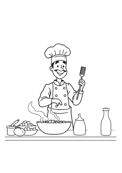 Chef Cooking At Sunset Coloring Page