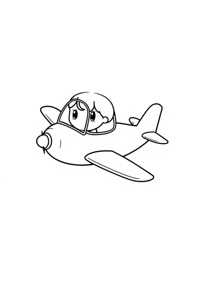 Chibi Airplane Flying Coloring Page